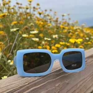 Sunglasses  Blue color smooth plain square light tint edc baddie  cottagecore